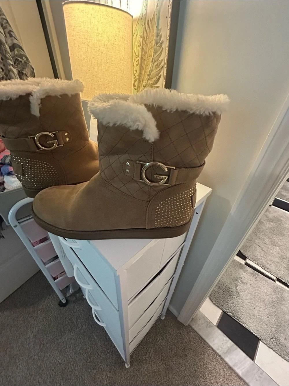 Guess Women's Quilted Faux-Fur Lined Winter Ankle Boots - Brown